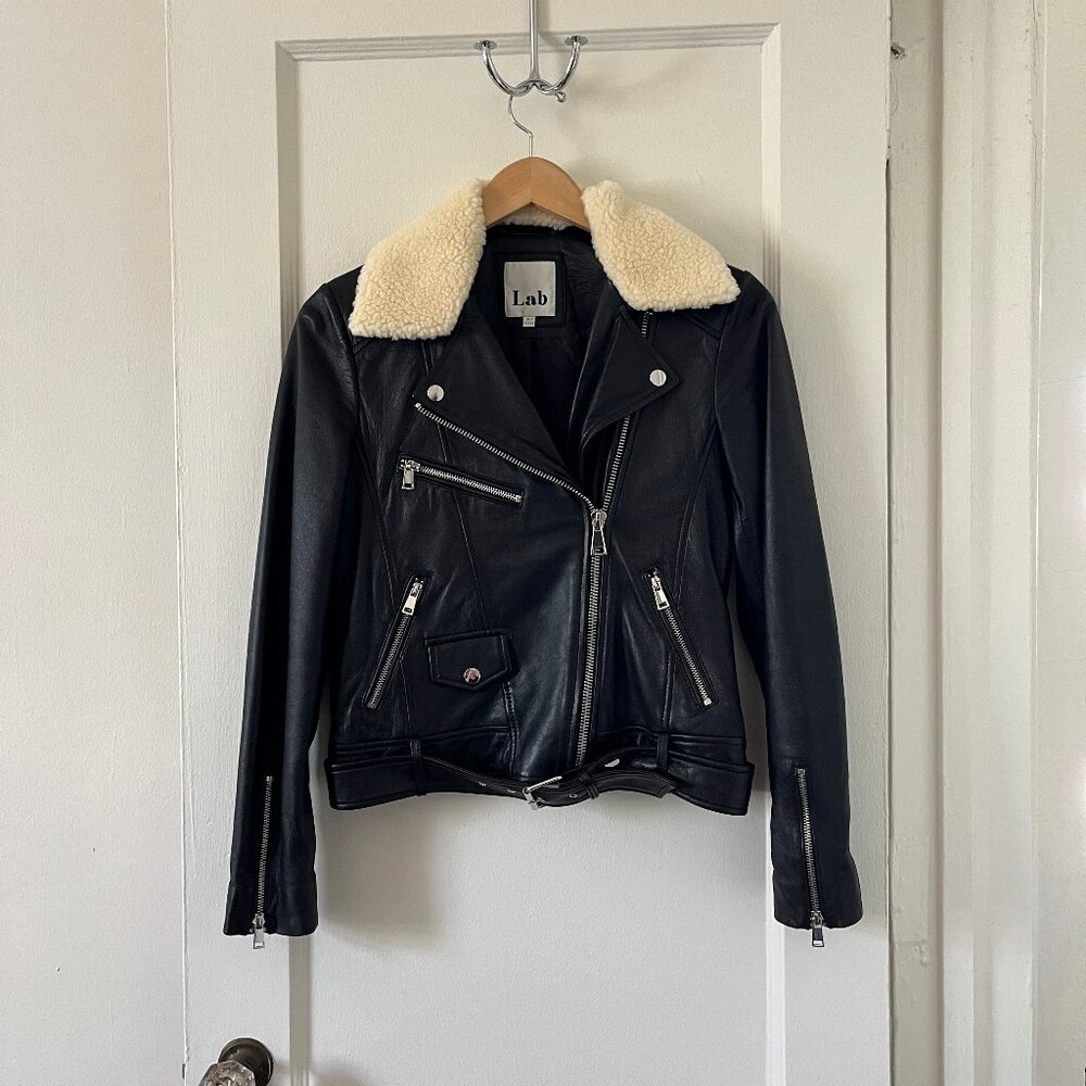 Lab Leather w/sherpa collar biker jacket (NWOT)